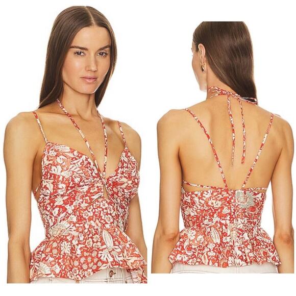 Ulla Johnson Blouse Essie Top Floral Crop Peplum Ruffle Orange Blossom 6 - Picture 10 of 10